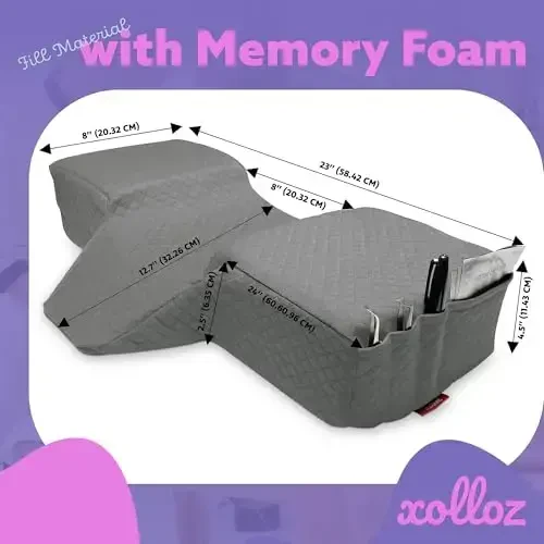 XOLLOZ Lash Pillow for Eyelash Extensions - Curved Memory Foam Bed Pillow, Ergonomic Head Rest with Neck Support, Side Pockets for Tools, Fits Lash Beds for Tech – Gray - 4