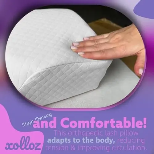 XOLLOZ Lash Pillow for Eyelash Extensions - Curved Memory Foam Bed Pillow, Ergonomic Head Rest with Neck Support, Side Pockets for Tools, Fits Lash Beds for Tech – White - 3