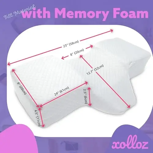 XOLLOZ Lash Pillow for Eyelash Extensions - Curved Memory Foam Bed Pillow, Ergonomic Head Rest with Neck Support, Side Pockets for Tools, Fits Lash Beds for Tech – White - 4