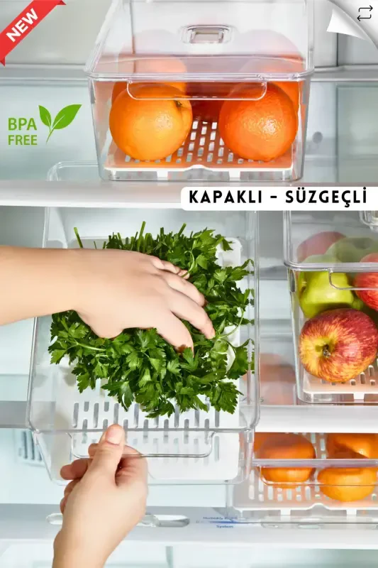 Холодильный органайзер Gloss Xxl 3-х секционный с крышкой и фильтром, органайзер для шкафа, органайзер, контейнер для хранения - 5