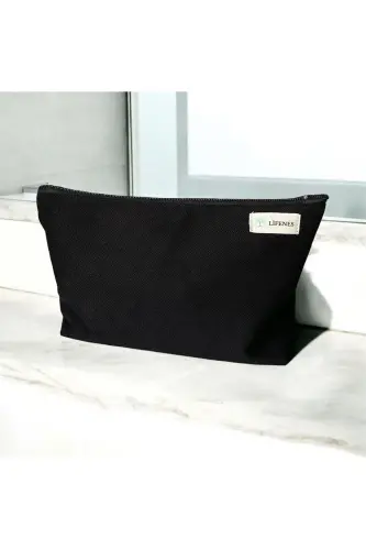 Холщовая косметичка из необработанного полотна 26x18 см - черная 
