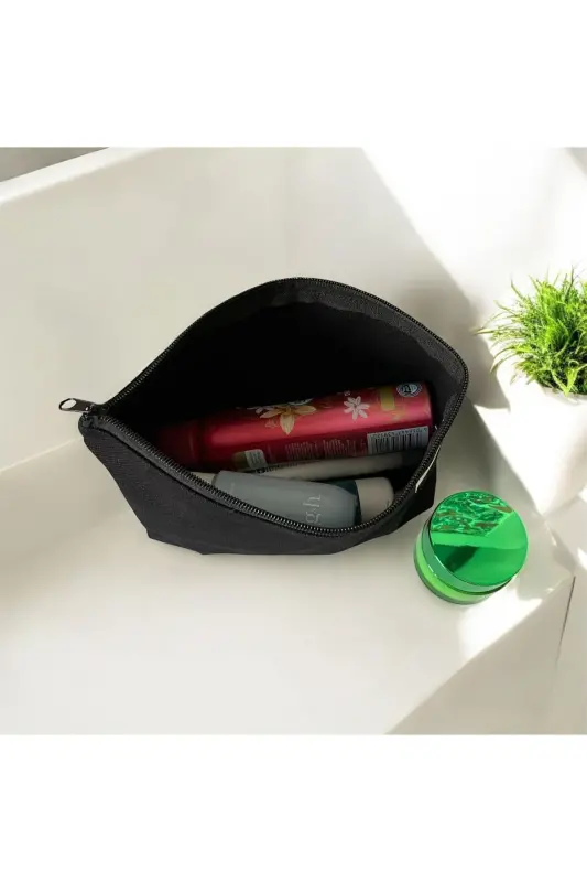 Холщовая косметичка из необработанного полотна 26x18 см - черная - 2