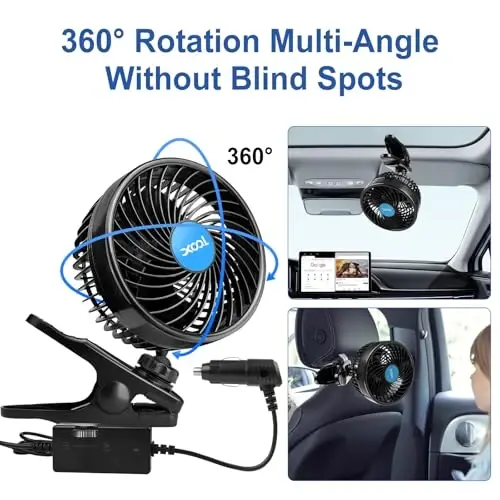 XOOL 12V 6'' Avtomobil Fani, Klipsli Fan 360 Daraja Aylanadigan Avtomobil Fani SUV, RV, Transport vositalari uchun Peless Tezlikni Sozlash va Sigaret Çakmagı Ulagichi bilan Sovutish Havo Fani - MODAZONE (1)