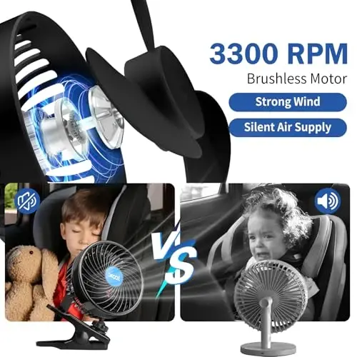 XOOL 12V 6'' Avtomobil Fani, Klipsli Fan 360 Daraja Aylanadigan Avtomobil Fani SUV, RV, Transport vositalari uchun Peless Tezlikni Sozlash va Sigaret Çakmagı Ulagichi bilan Sovutish Havo Fani - 5