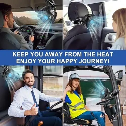XOOL 12V 6'' Car Fan, Clip Fan 360 Degree Rotatable Car Fan Cooling Air Fan with Stepless Speed Regulation & Cigarette Lighter Plug for SUV, RV, Vehicles - 6