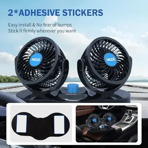 XOOL Car Fan 12V Portable Auto Cooling Fan, Dual Head Electric Car Fans Cigarette Lighter 360 Degree Rotatable Vehicle Fans for Truck SUV Sedan RV Van Boat Golf Cart - 7