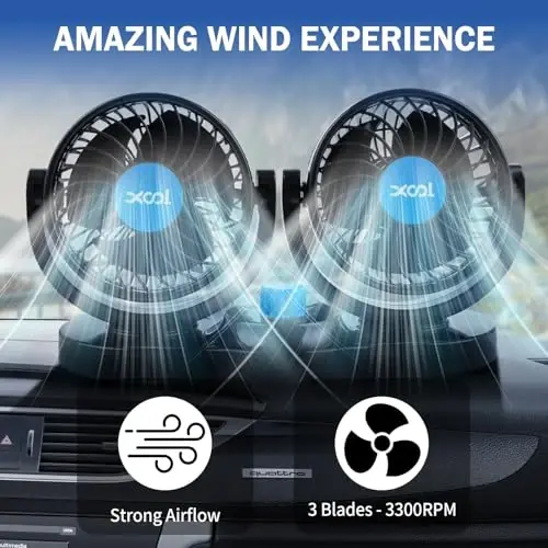 XOOL Car Fan 12V Portable Auto Cooling Fan with Cigarette Lighter Plug, 360° Rotatable High Power Vehicle Fan for Truck SUV RV - 3