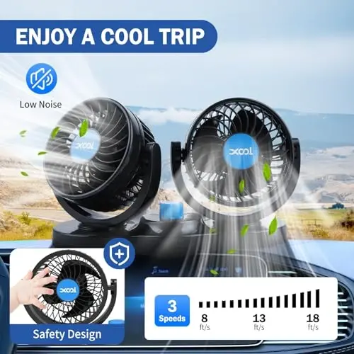 XOOL Car Fan 12V Portable Auto Cooling Fan with Cigarette Lighter Plug, 360° Rotatable High Power Vehicle Fan for Truck SUV RV - 4