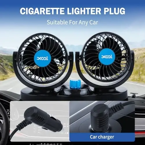 XOOL Car Fan 12V Portable Auto Cooling Fan with Cigarette Lighter Plug, 360° Rotatable High Power Vehicle Fan for Truck SUV RV - 6
