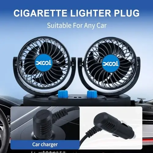 XOOL Car Fan – Car Cooling Fan with 2 USB Charging Ports, Quiet Strong Airflow, Cigarette Lighter Plug, Fan for Car, Vehicles, RVs, and SUVs - 6