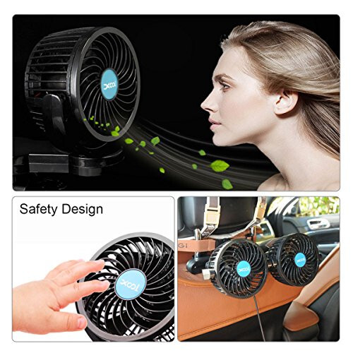 XOOL Arka Koltuk Yolcusu İçin Taşınabilir Fan Başlıklı Elektrikli Araba Fanı 360 Derece Dönebilen Arka Koltuk Araba Fanı 12V Soğutucu Hava Fanı SUV, RV, Araçlar İçin Aşamalı Hız Ayarı ile - 2