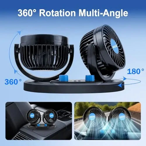 XOOL Avtomobil Fanati – 2 ta USB quvvatlash portiga ega, jim va kuchli havo oqimli, sigaret o't oldirgich vilkali, avtomobillar, transport vositalari, avtouylar va yo'ltanlamas avtomobillar uchun fanat - 3