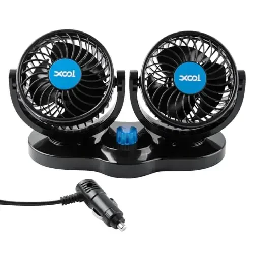 XOOL Car Fan 12V Portable Auto Cooling Fan, Dual Head Electric Car Fans Cigarette Lighter 360 Degree Rotatable Vehicle Fans for Truck SUV Sedan RV Van Boat Golf Cart - 1