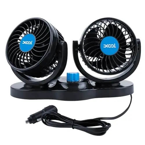 XOOL Car Fan 12V Portable Auto Cooling Fan with Cigarette Lighter Plug, 360° Rotatable High Power Vehicle Fan for Truck SUV RV 