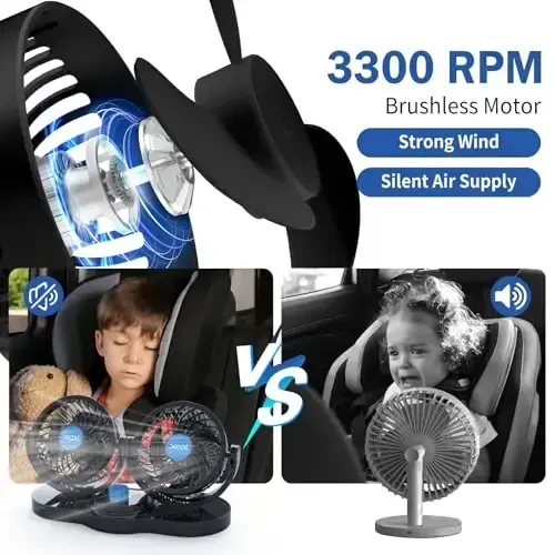 XOOL Car Fan 12V Portativ Avto Sovutish Fani, Ikkita Boshli Avtomobil Fanatlari Sigaret Çakmağı 360 Daraja Aylanadigan Transport vositasi Fanatlari Yuk mashinasi SUV Sedan RV Van Qayiq Golf Arava uchun - 9