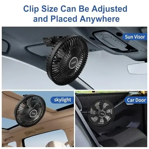 XOOL Clip Car Fan, 9 Inches 12V/24V Fan, 360° Rotatable Electric Cooling Clip on Fan with Stepless Speed Regulation for SUV, RV, Truck - 4