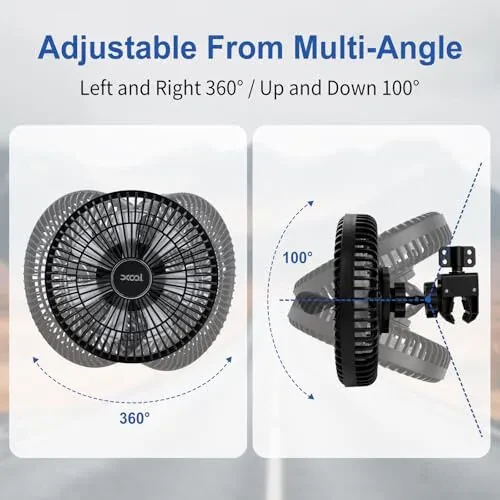 XOOL Clip Car Fan, 9 Inches 12V/24V Fan for Front/Rear Seat Passenger, 360 Degree Rotatable Electric Cooling with Stepless Speed Regulation SUV, RV, Truck - 3