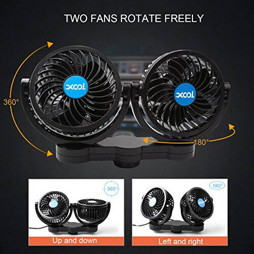 XOOL Electric Car Fans for Rear Seat Passenger Portable Fan Headrest 360 Degree Rotatable Backseat Car Fan 12V Cooling Air Fan with Stepless Speed Regulation for SUV, RV, Vehicles - 4