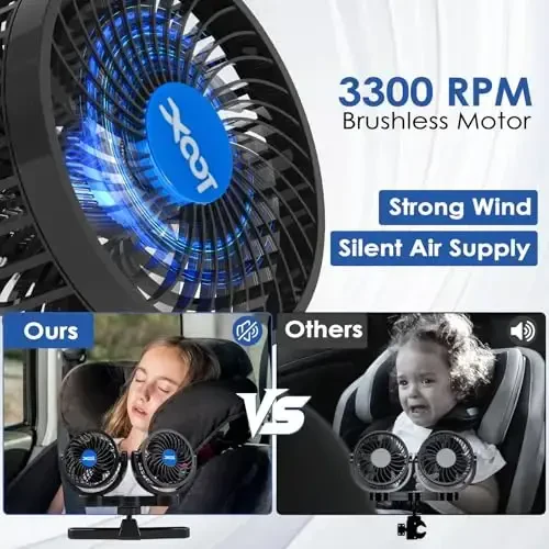 XOOL Electric Car Fans for Rear Seat Passenger Portable Fans Headrest 360 Degree Rotatable Backseat Car Fan 12V Cooling Air Fan with Stepless Speed Regulation for Vehicles, SUV, RV - 5