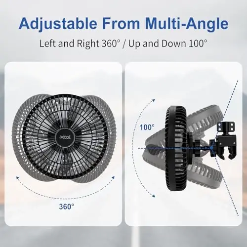 XOOL Clip Car Fan, 9 Inches 12V/24V Fan, 360° Rotatable Electric Cooling Clip on Fan with Stepless Speed Regulation for SUV, RV, Truck - XOOL (1)
