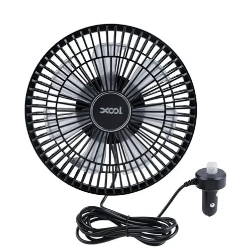XOOL Clip Car Fan, 9 Inches 12V/24V Fan for Front/Rear Seat Passenger, 360 Degree Rotatable Electric Cooling with Stepless Speed Regulation SUV, RV, Truck 