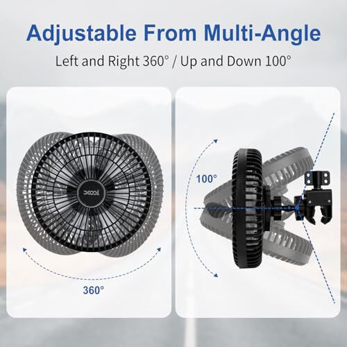 XOOL Clip Car Fan, 9 Inches 12V/24V Fan for Front/Rear Seat Passenger, 360 Degree Rotatable Electric Cooling with Stepless Speed Regulation SUV, RV, Truck - 3