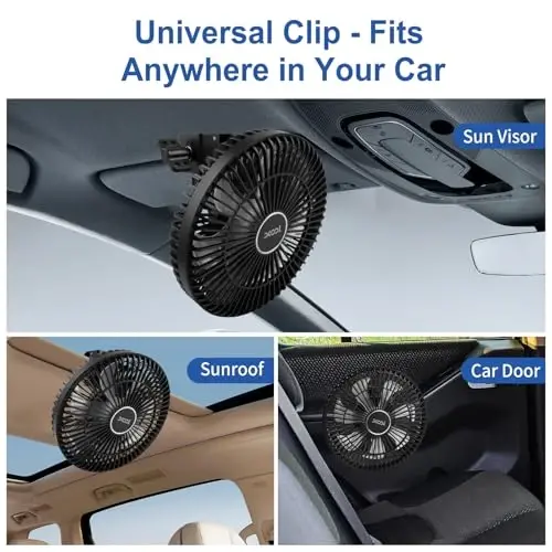 XOOL Clip Car Fan, 9 Inches 12V/24V Fan for Front/Rear Seat Passenger, 360 Degree Rotatable Electric Cooling with Stepless Speed Regulation SUV, RV, Truck - 6