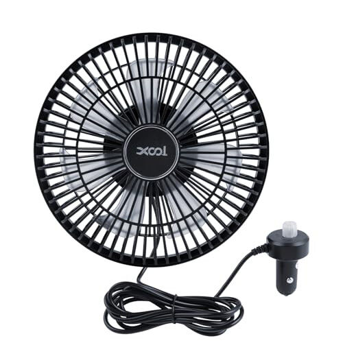 XOOL Clip Car Fan, 9 Inches 12V/24V Fan for Front/Rear Seat Passenger, 360 Degree Rotatable Electric Cooling with Stepless Speed Regulation SUV, RV, Truck - XOOL
