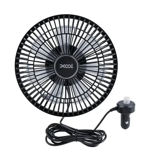 XOOL Clip Car Fan, 9 Inches 12V/24V Fan for Front/Rear Seat Passenger, 360 Degree Rotatable Electric Cooling with Stepless Speed Regulation SUV, RV, Truck - 1