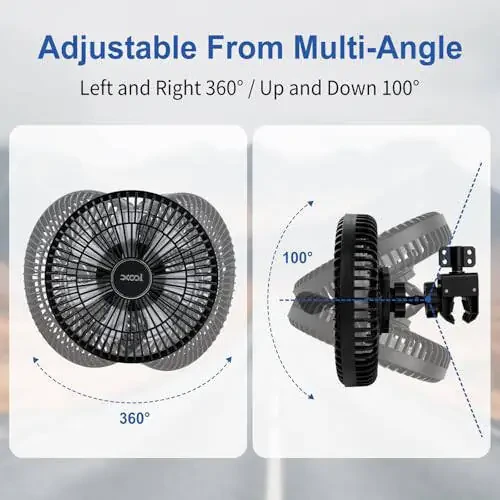 XOOL Clip Car Fan, 9 Inches 12V/24V Fan for Front/Rear Seat Passenger, 360 Degree Rotatable Electric Cooling with Stepless Speed Regulation SUV, RV, Truck - 3