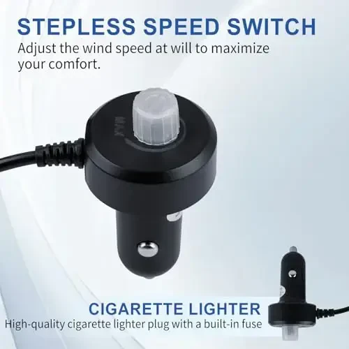 XOOL Clip Car Fan, 9 Inches 12V/24V Fan for Front/Rear Seat Passenger, 360 Degree Rotatable Electric Cooling with Stepless Speed Regulation SUV, RV, Truck - 7