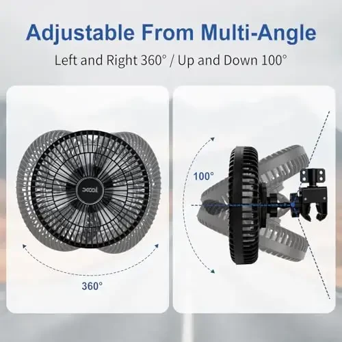XOOL Clip On Fan, 9 Inches USB Car Fan for Front/Rear Seat Passenger, 360 Degree Rotatable Electric Cooling with Stepless Speed Regulation SUV, RV, Truck - 1