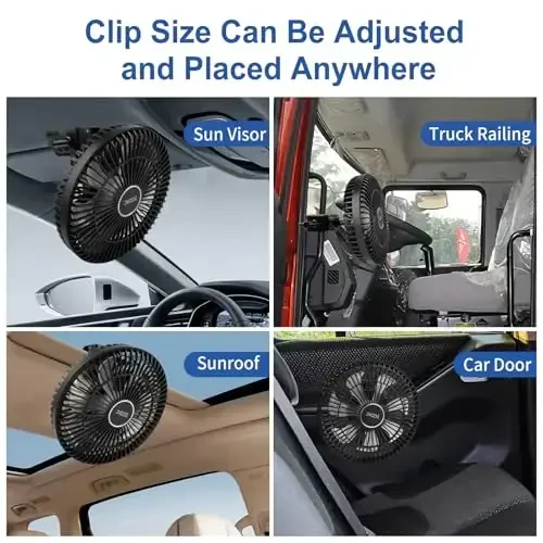 XOOL Clip On Fan, 9 Inches USB Car Fan for Front/Rear Seat Passenger, 360 Degree Rotatable Electric Cooling with Stepless Speed Regulation SUV, RV, Truck - 3