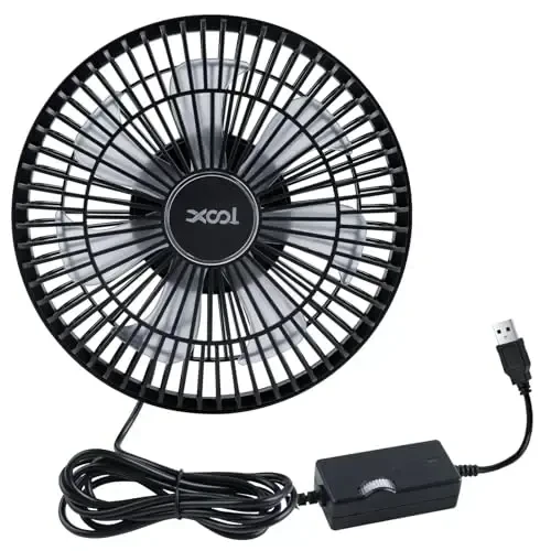 XOOL Clip On Fan, 9 Inches USB Car Fan for Front/Rear Seat Passenger, 360 Degree Rotatable Electric Cooling with Stepless Speed Regulation SUV, RV, Truck - 7