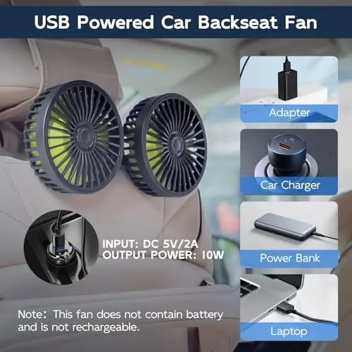 XOOL orqa o'rindiq uchun avtomobil fanatlari - bolalar uchun ikkita boshli USB sovutuvchi avtomobil fanati, 360° aylanadigan avtomobil orqa o'rindiq вентилятори, транспорт vositalari SUV RV yuk mashinalari uchun sozlanishi qisqichli havo aylanish fanati - 6