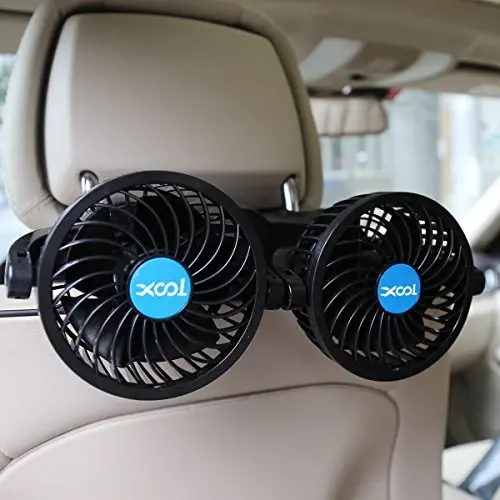 XOOL orqa o'rindiqdagi yo'lovchilar uchun elektr avtomobil ventilyatorlari Portativ ventilyatorlar Bosh suyanchi 360 daraja aylanadigan orqa o'rindiqli avtomobil ventilyatori 12V Transport vositalari, SUV, RV uchun bosqichma-bosqich tezlikni sozlash bilan sovutish ventilyatori - XOOL