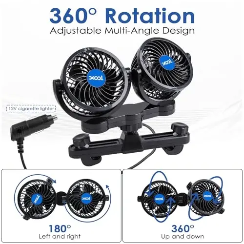 XOOL orqa o'rindiqdagi yo'lovchilar uchun elektr avtomobil ventilyatorlari Portativ ventilyatorlar Bosh suyanchi 360 daraja aylanadigan orqa o'rindiqli avtomobil ventilyatori 12V Transport vositalari, SUV, RV uchun bosqichma-bosqich tezlikni sozlash bilan sovutish ventilyatori - 3