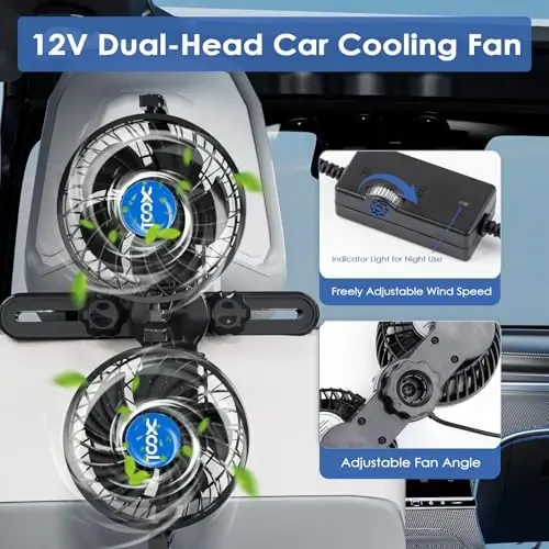 XOOL orqa o'rindiqdagi yo'lovchilar uchun elektr avtomobil ventilyatorlari Portativ ventilyatorlar Bosh suyanchi 360 daraja aylanadigan orqa o'rindiqli avtomobil ventilyatori 12V Transport vositalari, SUV, RV uchun bosqichma-bosqich tezlikni sozlash bilan sovutish ventilyatori - 4