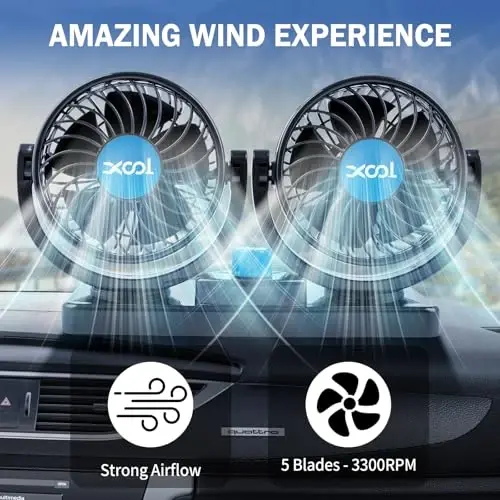 XOOL USB Car Cooling Fans, 2 Speeds Dual Head Car Fan, 360° Rotatable, 5V/2A Powerful Car Fans that Blow Cold Air, Portable Car Fans for Vehicles, SUV, RV, Boat (USB Plug) - XOOL (1)