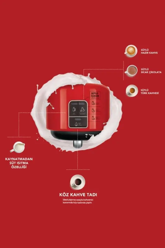 Xotira Mod Sutli Turk Kofe Mashinasi Qizil - 2
