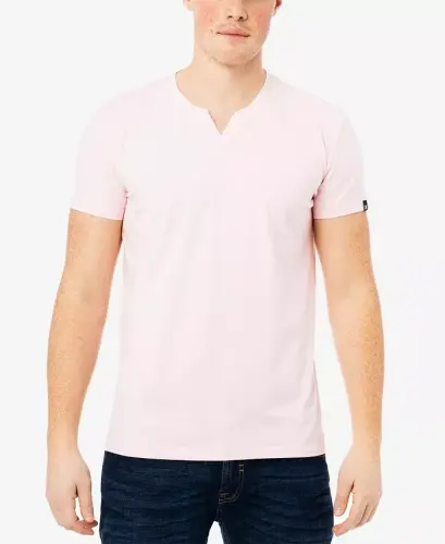 Men's Basic V-Notch Neck Short Sleeve T-Shirt - Baby pink 