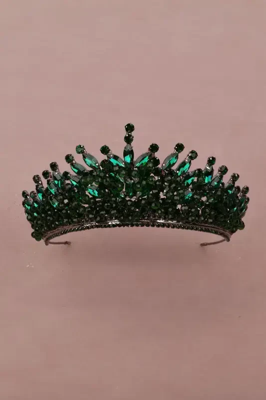 Хрустальный Камень Бусины Отделка Невеста Хна Свадебная Тиара Зеленый-Зеленый - 6