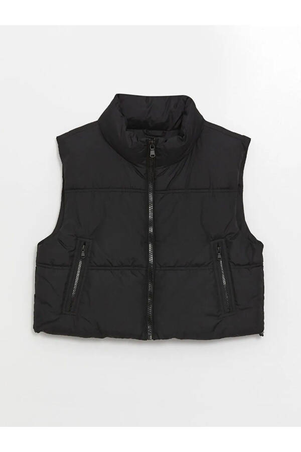 XSIDE Women's Black Stand Collar Crop Puffer Vest - 1