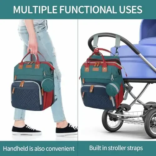 XTGVZ large diaper bag backpack，baby bag with changing station for Boys Girls，Multifunctional Diaper Bag，Mommy Bag With USB Charging Port（Blue-green-red） - 6