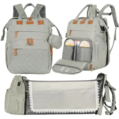 XTGVZ large diaper bag backpack，baby bag with changing station for Boys Girls，Multifunctional Diaper Bag，Mommy Bag With USB Charging Port（grey） - 1