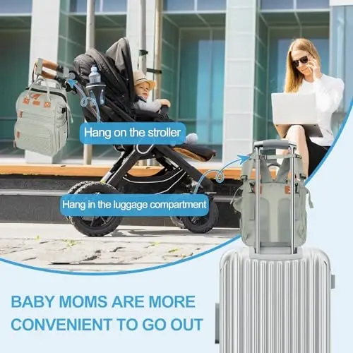 XTGVZ large diaper bag backpack，baby bag with changing station for Boys Girls，Multifunctional Diaper Bag，Mommy Bag With USB Charging Port（grey） - 6