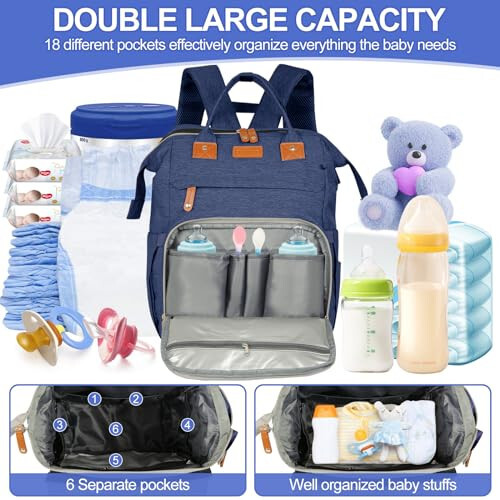 XTGVZ large diaper bag backpack, baby bag with changing station for Boys Girls, Multifunctional Diaper Bag, Mommy Bag With USB Charging Port (Blue) - 2