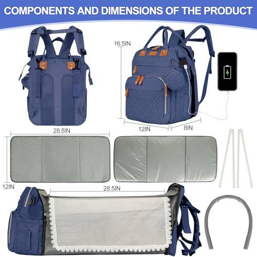 XTGVZ large diaper bag backpack, baby bag with changing station for Boys Girls, Multifunctional Diaper Bag, Mommy Bag With USB Charging Port (Blue) - 3