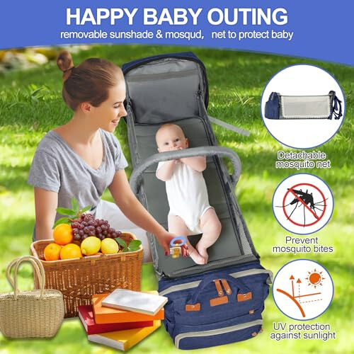 XTGVZ large diaper bag backpack, baby bag with changing station for Boys Girls, Multifunctional Diaper Bag, Mommy Bag With USB Charging Port (Blue) - 5