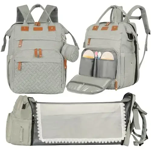 XTGVZ large diaper bag backpack，baby bag with changing station for Boys Girls，Multifunctional Diaper Bag，Mommy Bag With USB Charging Port（grey） - 1